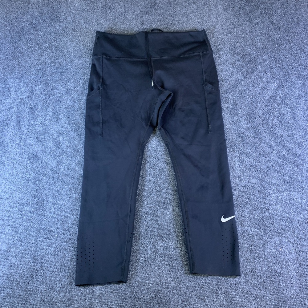 Nike Epic Luxe Crop Pants Womens Large Black Good Dri-FIT Running CN8043-010
